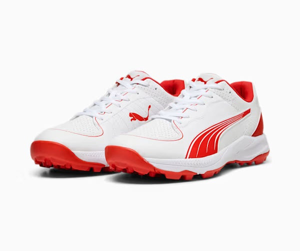 Puma 24 FH Rubber Cricket Shoes (PUMA WHITE/PUMA RED)